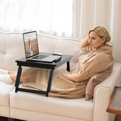 Portable Bamboo Laptop Lap Tray with Adjustable Legs and Tilting Top